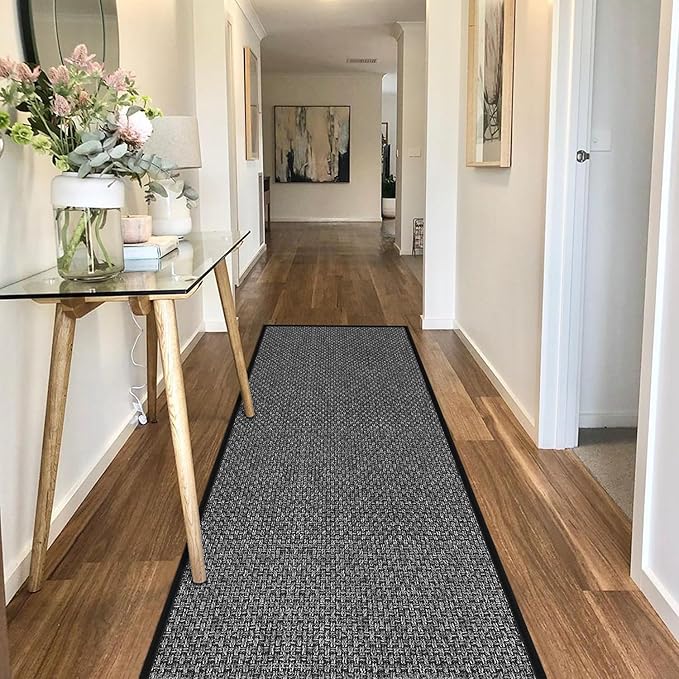 GOYLSER 7ft Kitchen Mats for Floor, Water Absorbent Long Bathroom Rug, Long Skinny Rug Floor Runners for Hallway Non Skid, Black Entry Way Rugs Indoor