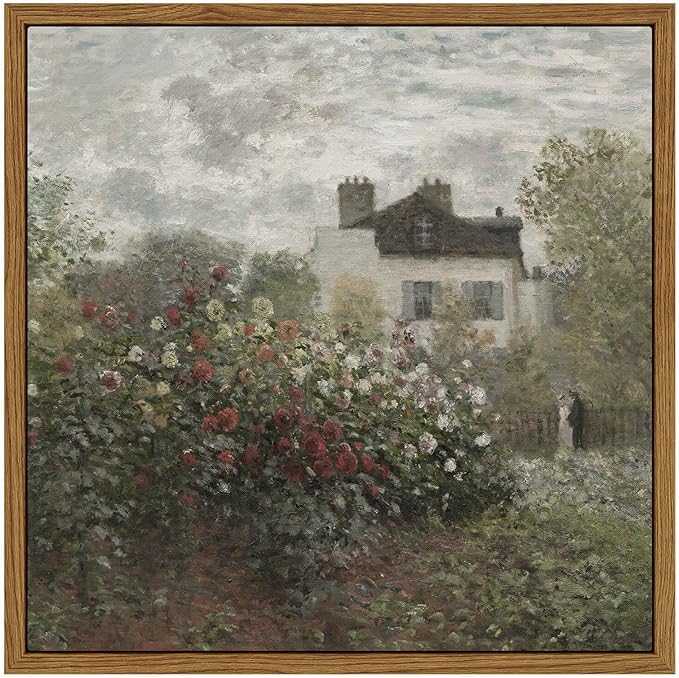 InSimSea Square Framed Canvas Wall Art, Flower Home Decor Monet Garden Wall Art Prints, Vintage Oil Painting Room Decor, Wall Decor for Living Room Bedroom Kitchen Office 10"x10"