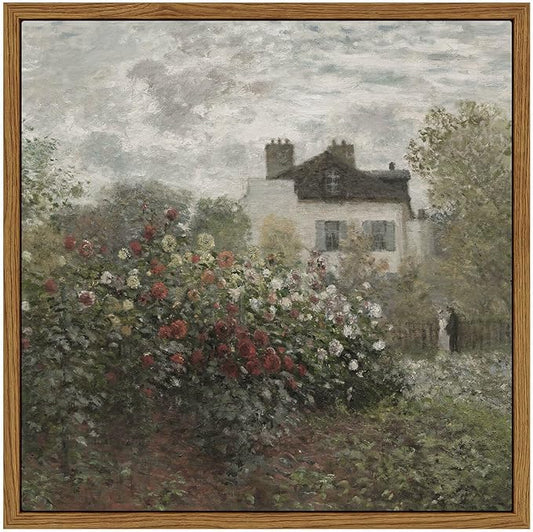 InSimSea Square Framed Canvas Wall Art, Flower Home Decor Monet Garden Wall Art Prints, Vintage Oil Painting Room Decor, Wall Decor for Living Room Bedroom Kitchen Office 10"x10"