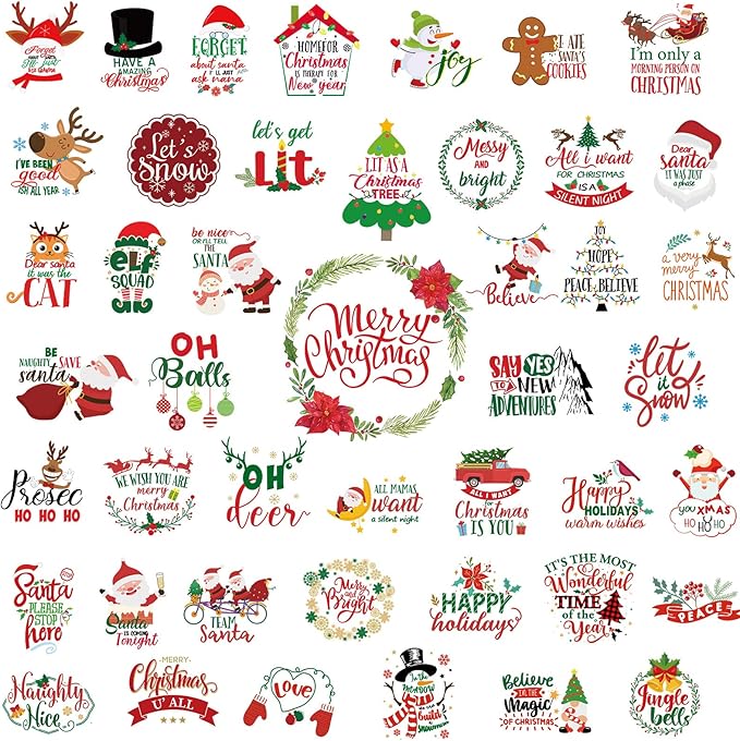 Epakh 45 Pcs Large Christmas Inspirational Vinyl Stickers for Crafts Scrapbooking Christmas Ball Bottle Decals Positive Word Window Stickers Motivational Quote Wall Decal, 45 Color Words(Cute Style)