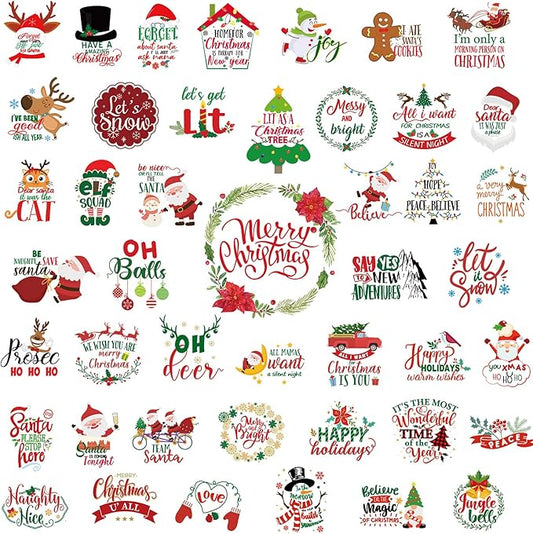 Epakh 45 Pcs Large Christmas Inspirational Vinyl Stickers for Crafts Scrapbooking Christmas Ball Bottle Decals Positive Word Window Stickers Motivational Quote Wall Decal, 45 Color Words(Cute Style)