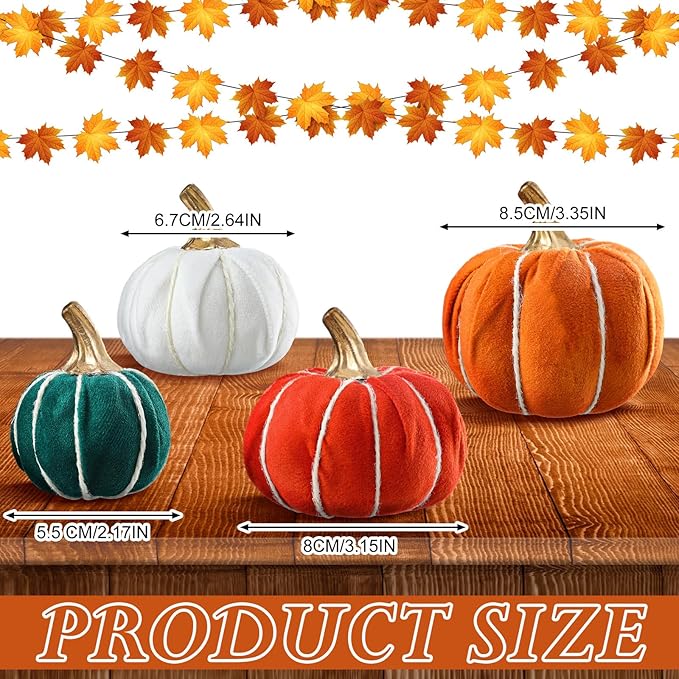 Weysat 12 Pcs Fall Velvet Pumpkins Decorations, 4 Sizes Artificial Pumpkins Table Centerpiece Fake Pumpkin Decor for Thanksgiving Autumn Wedding Farmhouse and Home Decor(Vintage)