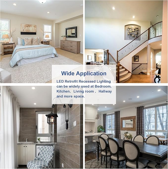 Jolux 5/6 Inch LED Can Lights Adjustable Recessed Retrofit Downlight, ETL Damp Rated Replacement Conversion Kit, 12W=60W, 3000K Warm White, 800LM, Dimmable, Flat Trim, E26 Base,24-Pack……