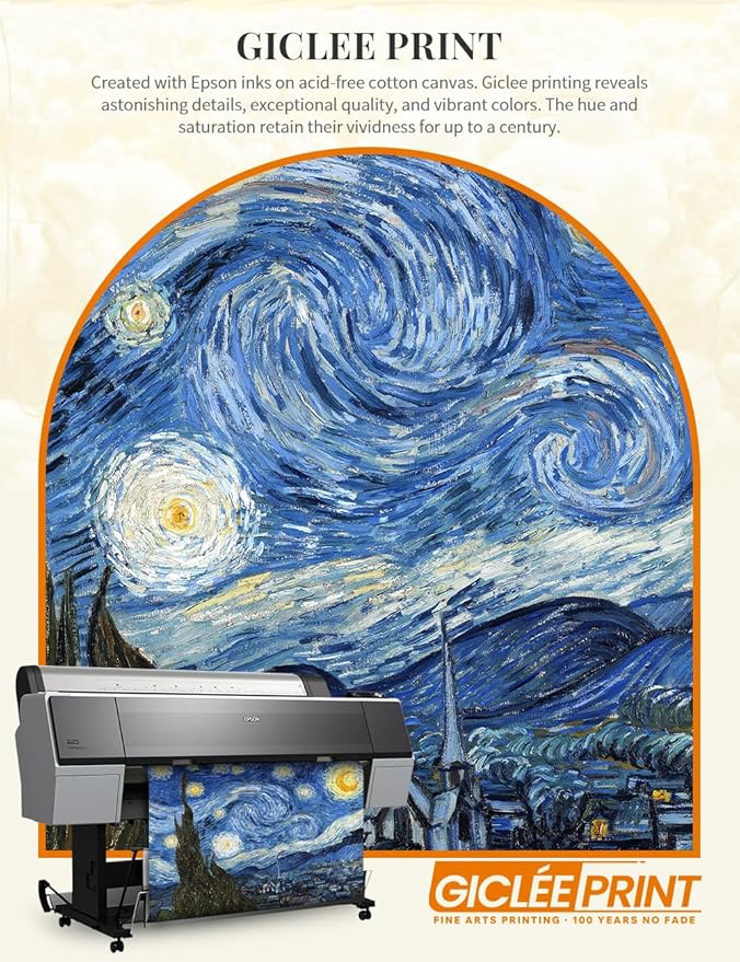 DECORARTS - Starry Night, Vincent Van Gogh Art Reproduction. Giclee Print w/Bronze Frame&Mat for Wall Decor. Picture Size: 30x24