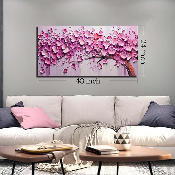 Zoyotago Pink Tree of Life Wall Art for Living Room Flower Picture for Bedroom Office Girls' Room Decor Modern Artwork Canvas Prints 24"x48"