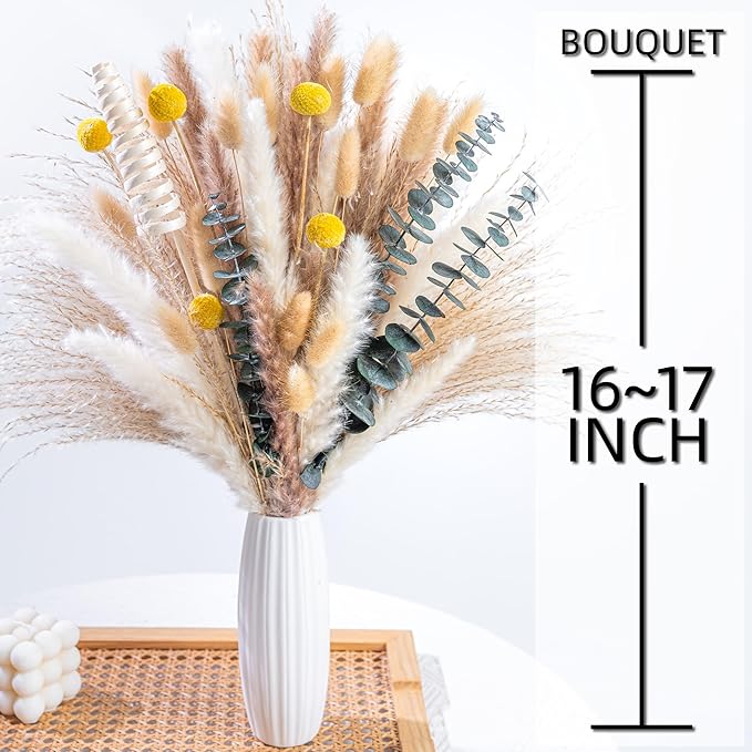 WILD AUTUMN Eucalyptus and Pampas Grass Boho Decor Dried Flowers Mix Bouquet Billy Balls Bunny Tail Home Wedding Rustic Farmhouse Decor