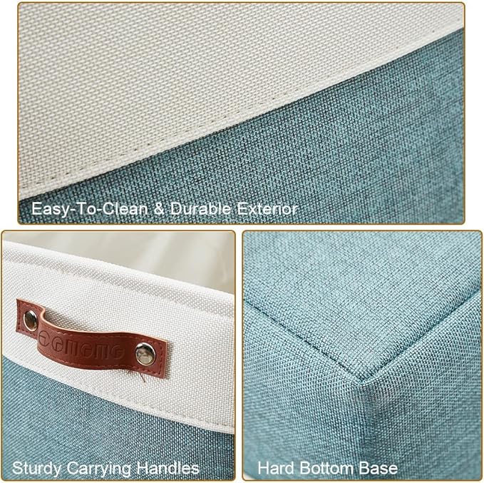 DECOMOMO Storage Baskets for Shelves - Fabric Closet Organizers and Storage Bins, Perfect Baskets for Organizing Closet Toys Nursery (Green and White, XL - 3 Pack)