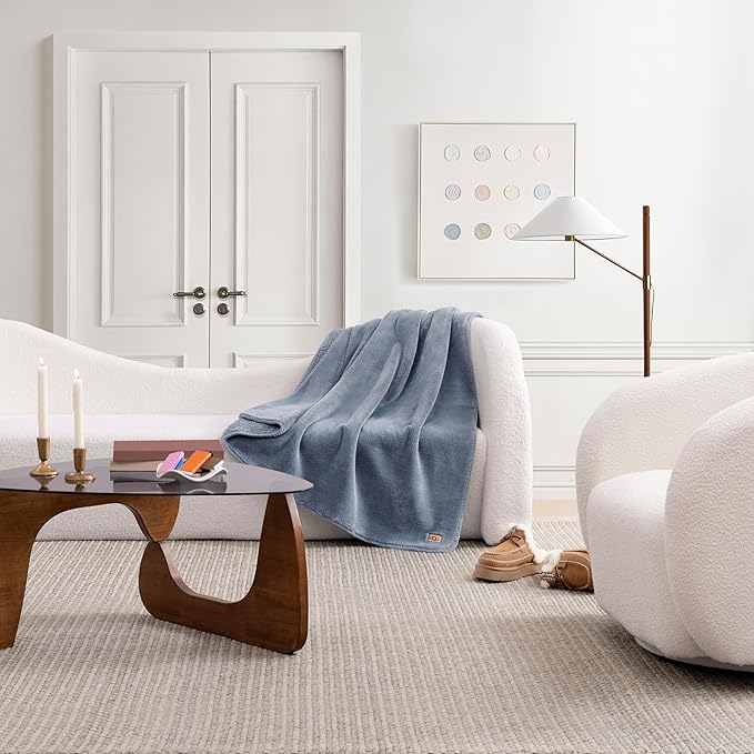 UGG Whitecap Plush Throw Blanket Fleece Lightweight Soft Cozy Throw for Couch or Bed Luxury Home Decor for Living Room Washable Hypoallergenic Blankets for Dorm Decor, 50-inch x 70-inch, Denim Blue