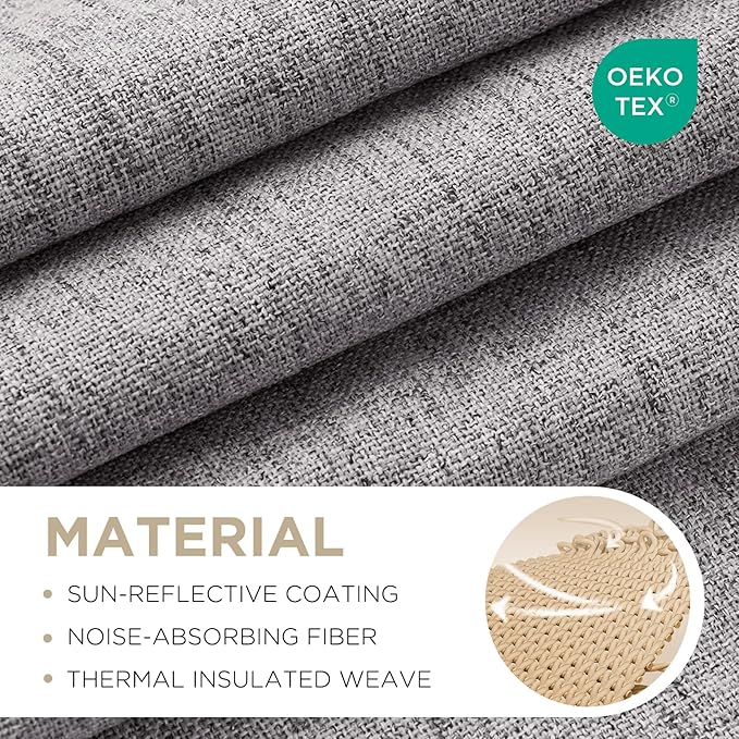 Joydeco Blackout Curtains for Bedroom - 90 Inch Long 100% Light Blocking 2 Panels Light Grey Drapes, Thermal Insulated Room Darkening Curtains, Linen Textured for Living Room, Rod Pocket & Back Tabs