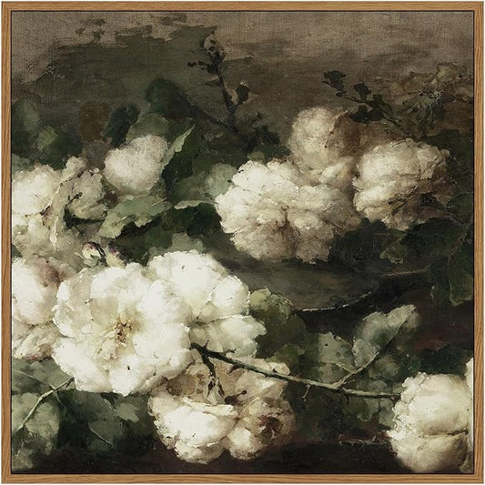 InSimSea Square Framed Canvas Wall Art, Vintage Floral Rustic Roses Flower Wall Art for Living Room, Flowers Wall Art Prints, Flower Pictures for Bedroom Living Room Aesthetic Wall Decor 12"x12"