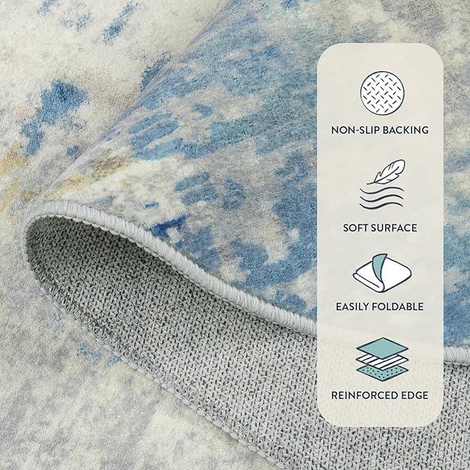 Lahome Modern Abstract Washable Area Rugs 5x7, Soft Living Room Rug Non Slip Stain Resistance, Faux Wool Floor Carpet for Bedroom Dining Room Nursery Kids Playroom,Blue/Grey
