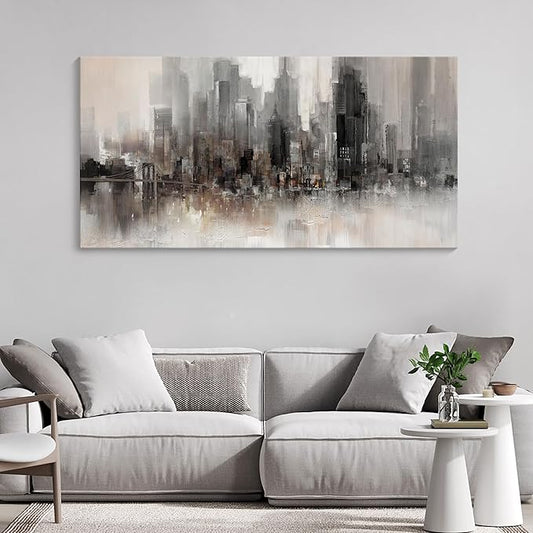 YDYSUNE Large Abstract Wall Art for Living Room,Cityscape New York Canvas Wall Decor for Bedroom,Print Brooklyn Bridge Themed Painting Brown Modern Picture Decoration Artwork Size 24x48inch