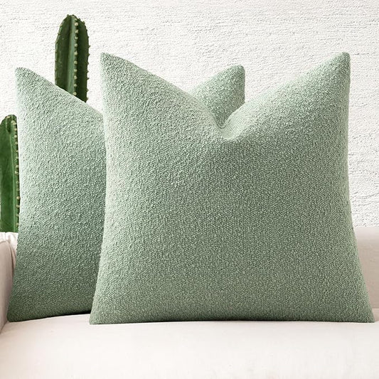 MIULEE 20x20 Inch Decorative Pillow Covers for Couch Bed Set of 2 Textured Boucle Neutral Throw Pillows Greyish Green Accent Solid Cushion Pillowcase Cozy Soft Sofa Livingroom Home Decor