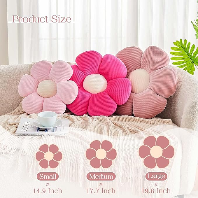 Dusty Pink Flower Pillow, 17.7" Cute Flower Shaped Floor Pillow, Aesthetic Floral Plush Daisy Decorative Throw Pillows for Bed Sofa Couch