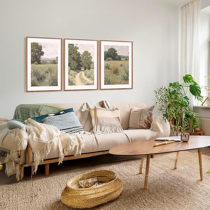 CHDITB Countryside Landscape Framed Canvas Wall Art Set, Nature Inspired Wall Decor, Pathway Art Spiritual Wall Painting, Vintage Art Prints for Living Room, Bedroom, Office - Large Size 16"x24"x3