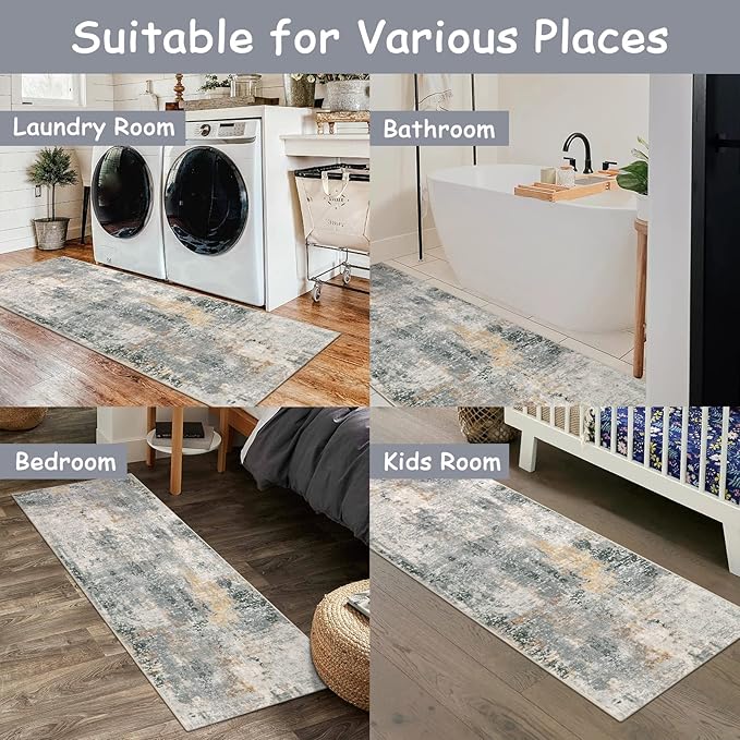 Lahome Modern Abstract Runner Rug - 2x6 Gray Washable Runners for Hallways Rugs for Living Room, Soft Non-Slip Contemporary Indoor Accent Laundry Room Carpet Runner for Gift Entryway Bedroom Door
