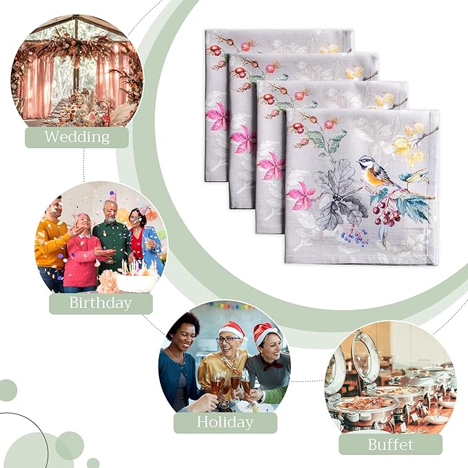 Maison d' Hermine Cloth Napkins Set of 4 100% Cotton Everyday Reusable Square Napkins Cloth Washable, Dinner, Party, Wedding, Restaurant (Equinoxe - Grey, 20" x 20")