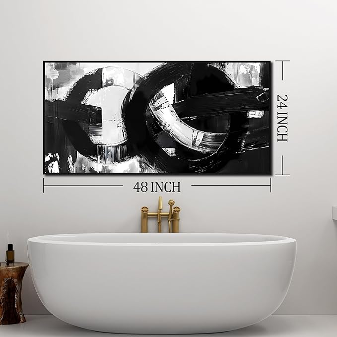 Ouzzlie Large Black and White Wall Art Abstract Wall Decor 24" x 48" Living Room