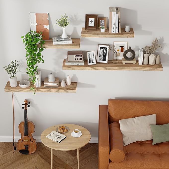 Axeman Floating Shelves, 8 Inch Deep Modern Solid Wood Wall Shelves for Storage, Wall Mounted Display Shelving with Invisible Heavy-Duty Metal Bracket, 36" W x 8" D x 1.6" H, Light Carbonized