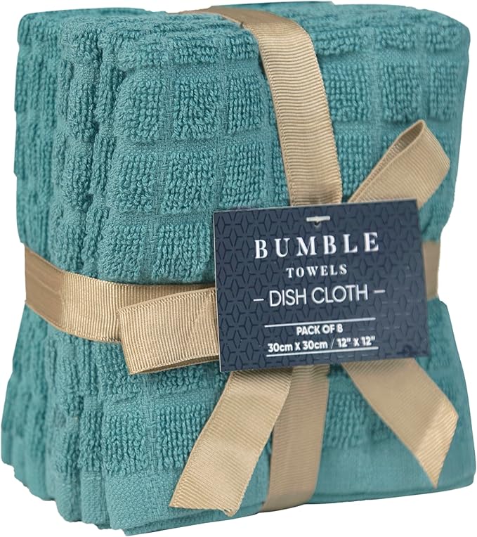 Premium Dish Towels (12”x 12”, 8 Pack) | Cotton Kitchen Hand Towels | Kitchen Towels | Highly Absorbent Tea Towels Set | Aqua