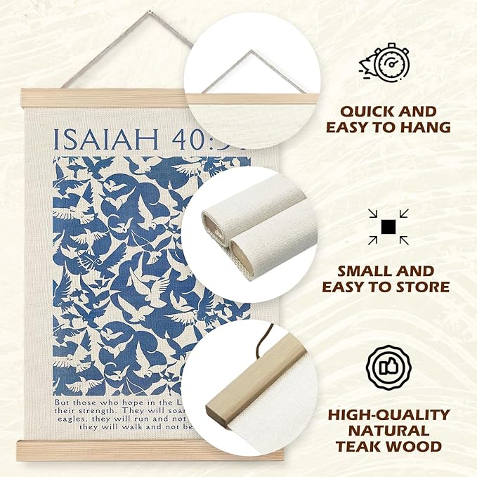 Supwhd Isaiah 40:31 Eagles Christian Wall Art with Wooden Poster Hanger, God is Good Bible Verses Posters Wall Art Decor, Christian Wall Decor for Home Room, 12x16