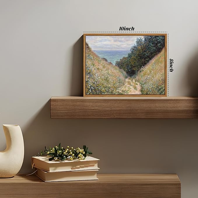 Framed Vintage Monet Wall Art Farmhouse Decor – Impressionist Oil Painting Canvas Prints – Country Landscape Classic Aesthetic Wall Decor for Living Room Bedroom Bathroom – 8''x10''