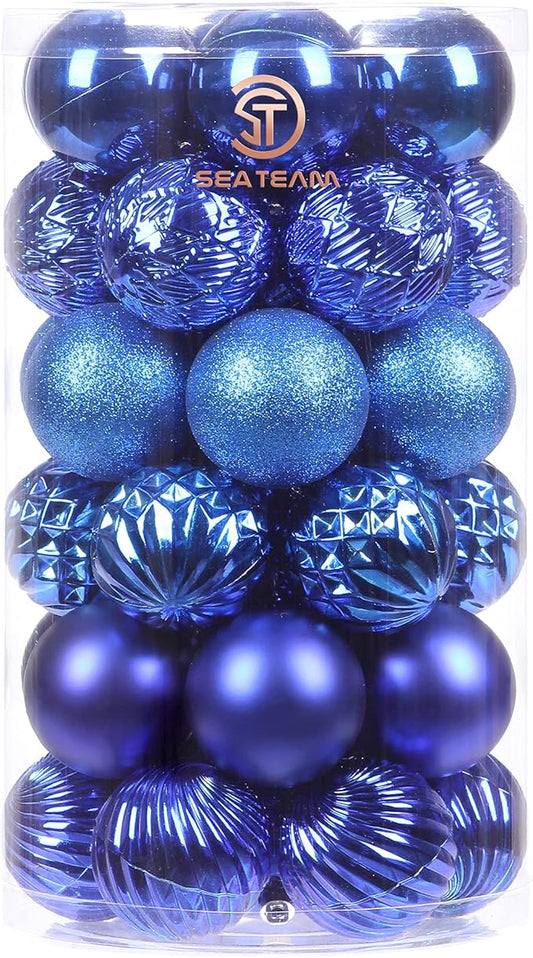 Sea Team 41 Pack Christmas Baubles with Ropes, 60mm Medium Christmas Balls, Shatterproof Plastic Christmas Bulbs, Hanging Decorations for Christmas Tree, Holiday, Wedding, Party, Blue