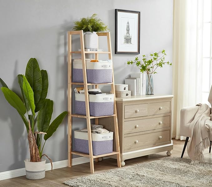 DECOMOMO Storage Bins Fabric Storage Baskets for Shelves, Linen Closet Organization Toys Nursery (Purple and White, Large - 3 Pack)