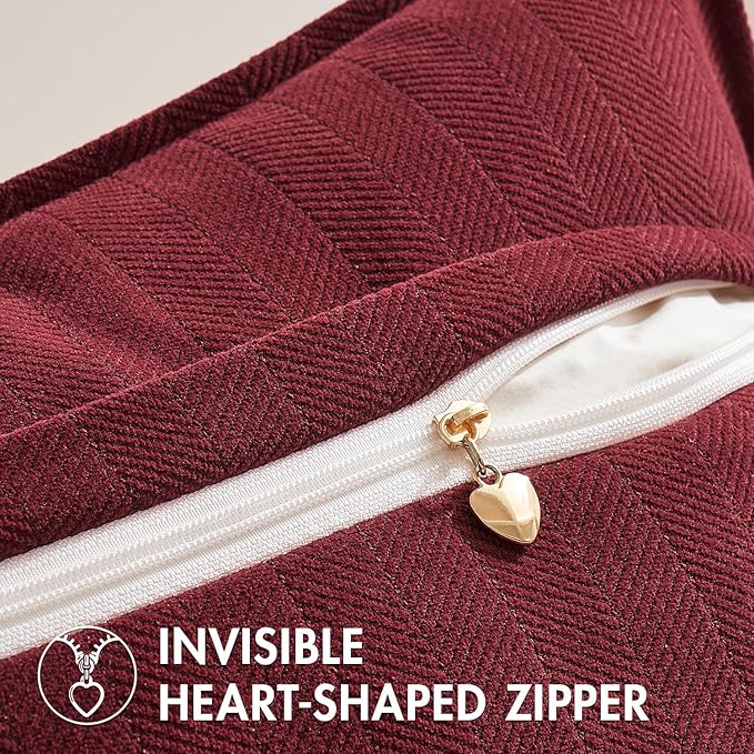 MIULEE Pack of 2 Burgundy Decorative Pillow Covers 22x22 Inch Soft Chenille Luxurious Couch Throw Pillows Farmhouse Cushion Covers Euro Shams with Elegant Design for Sofa Bed Living Room Home Decor