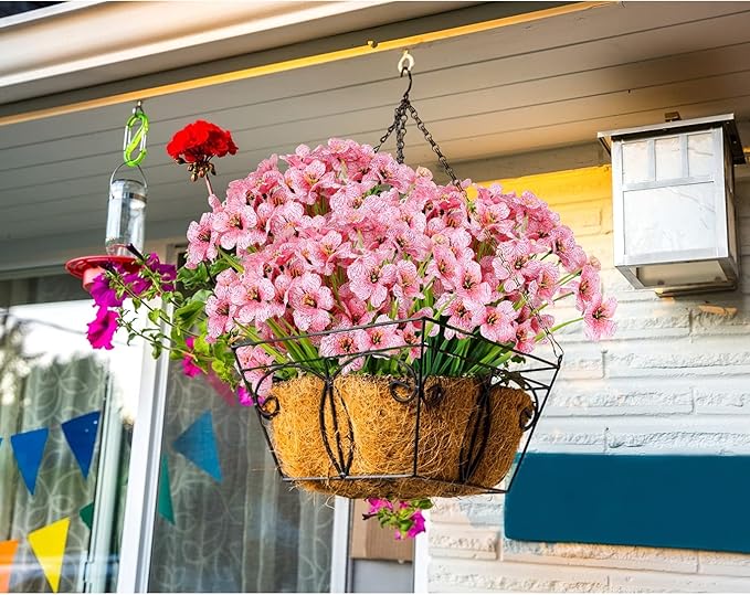 AmyHomie 20 Bundles Artificial Flowers for Outdoor Outside Spring Summer Decoration UV Resistant Faux Flowers No Fade Fake Plastic Plants Garden Porch Window Box Decorating (Pink)