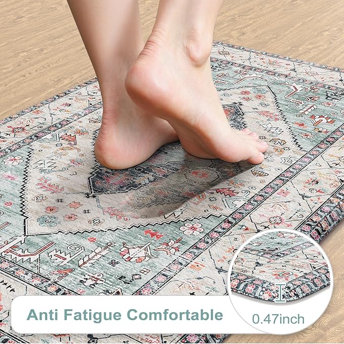 KIMODE Anti Fatigue Kitchen Mats for Floor 2 Piece, Non Slip Cushioned Kitchen Floor Mats, Comfort Memory Foam Standing Desk Mats for Laundry Office Sink Blue 20"x71"+20"x32"