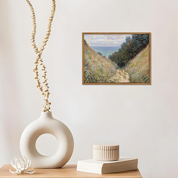 Framed Vintage Monet Wall Art Farmhouse Decor – Impressionist Oil Painting Canvas Prints – Country Landscape Classic Aesthetic Wall Decor for Living Room Bedroom Bathroom – 8''x10''