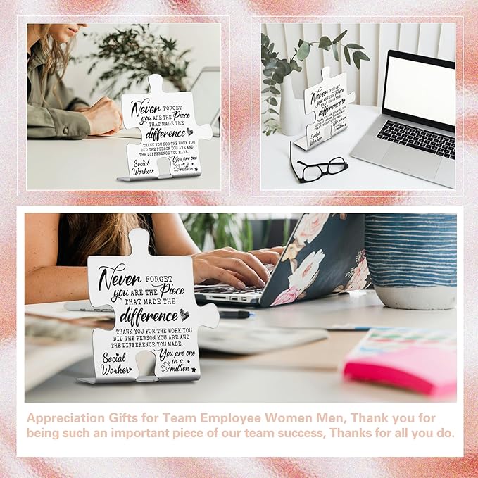 Social Worker Gifts, Thank You Appreciation Gifts for Social Workers Week Birthday Christmas Office Desk Decor Puzzle Piece Decorative Signs Plaques YCC28