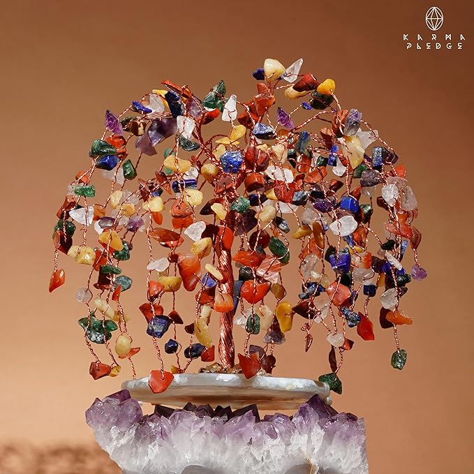7 Chakra Healing Crystal Tree of Life, Home and Office Desk Décor, Feng Shui Money Bonsai Trees for Postive Energy, Wealth, Good Luck, Protection, Reiki Healing Crystals and Stones, Spiritual Gifts