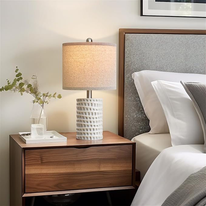 PORTRES 18.25" Modern Accent Ceramic Table Lamp Set of 2 for Bedroom White Desk Decor Bedside Lamps for Living Room Study Room Office Dorm Farmhouse Nightstand Lamp End Table Lamps