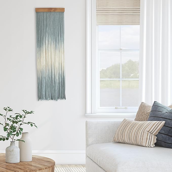 Knots & Beyond Blue Macrame Wall Hanging, Beachy Macrame, Colored Macrame, Dip Dye Fiber Art, Modern Yarn Tapestry, Boho Wall Decor for Above Couch or Headboard, Office Wall Art, 12" x 37.5"