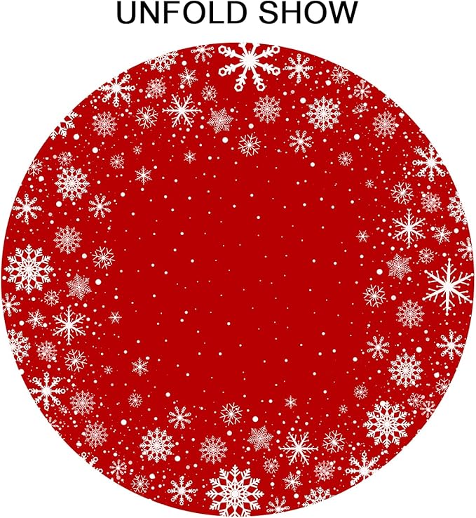 Christmas Round Tablecloth 60 Inch, Merry Christmas Snowflake Round Table Cloth Outdoor Waterproof Christmas Tablecloths Red Xmas Cover Holiday Tabletop Decoration for Kitchen Home Party Dining