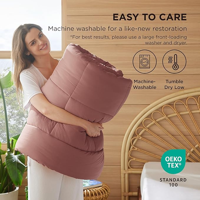 Bedsure Comforter Duvet Insert - Quilted Comforters Twin XL Size, All Season Duvet, GentleSoft Down Alternative Bedding, with 8 Tabs, Gifts for Women/Men, Dusty Pink, Twin XL 92 x 68 Inches