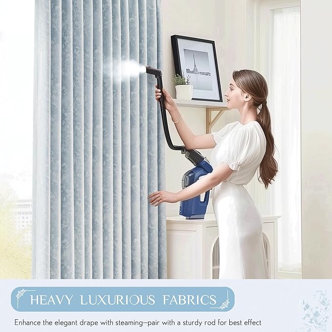 Beauoop Blue Floral Jacquard Blackout Curtains 72 Inches Long 2 Panels for Bedroom Living Room Chenille Flower Room Darkening Thermal Insulated Soundproof Grommet Window Treatments Drapes, 52x72