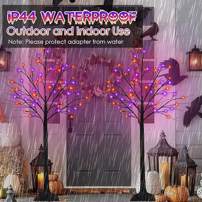 2-Pack 6FT Lighted Black Halloween Tree with 288 LED Orange and Purple Lights (Higher Size and Floor Standing), Halloween Decorations Spooky Tree for Indoor Outdoor, Home Holiday Party