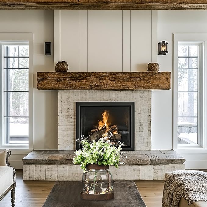 Farmhouse Rustic Vintage Primitive Glass Vases Lantern with Lights Green Artificial Eucalyptus Fake Plants Home Decor Centerpiece for Coffee Office Dining Table Shelf Desk Counter Kitchen Bathroom