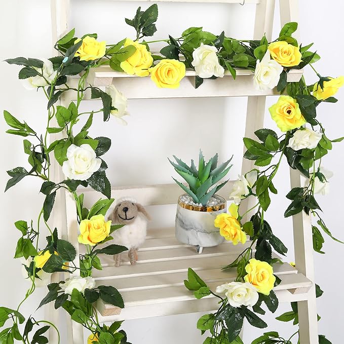 JUSTOYOU 2 Pack (15.8FT) Fake Rose Garland, Artificial Rose Vines Flowers Hanging Silk Rose Vine Wedding Home Backdrop Party Arch Arrangement Decoration