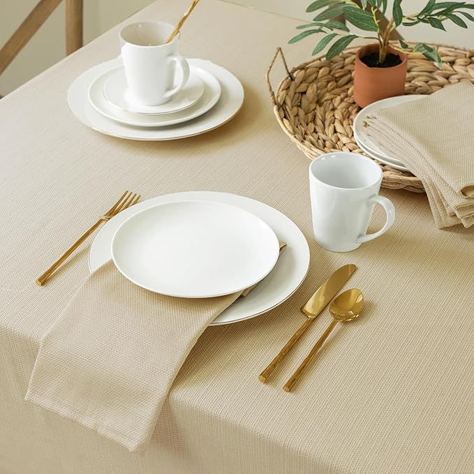 Benson Mills Cameron Textured Fabric Table Cloth, for Everyday Home Dining, Parties, Weddings & Holiday Tablecloths (52" x 70" Rectangular, Flax/Beige/Taupe)