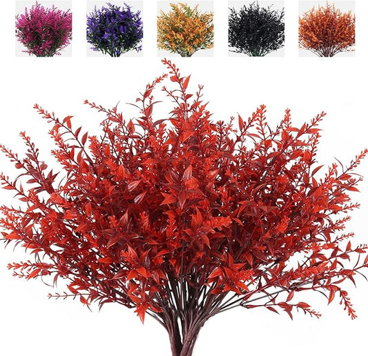 RECUTMS Artificial Greenery for Outdoors Lavender Fall Fake Plants Fake Flowers Outside UV Resistant Faux Greenery Artificial Plants Faux Flowers for Fall Wedding Yard Window Autumn Decor (Wine Red)