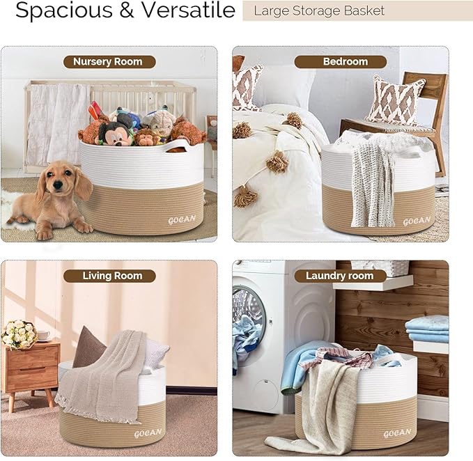 Storage Baskets for Organizing D22"H14" Large blanket basket laundry basket Cotton Rope Woven Basket for toy towl in Living Room (Jute/Beige) XXXL