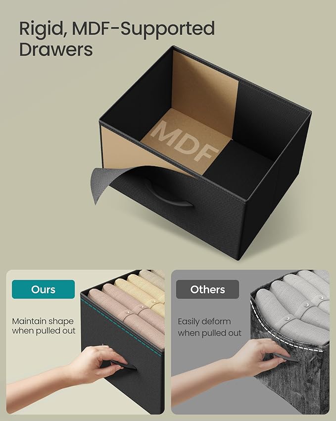 SONGMICS Dresser for Bedroom, Chest of Drawers, Steel, MDF, 8 Non-Woven Fabric Drawers, Storage Organizer Unit, Closet, Entryway, Ink Black and Ebony Black LGS124B01S