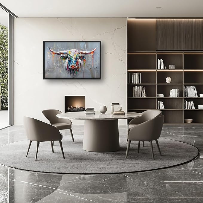 Cow Large Framed Wall Art Abstract Colorful Cow Pictures Oversized Graffiti Wall Decor Canvas Print Painting Aesthetic Modern Artwork for Living Room Bedroom Office Bathroom Home Decor 36L x24W