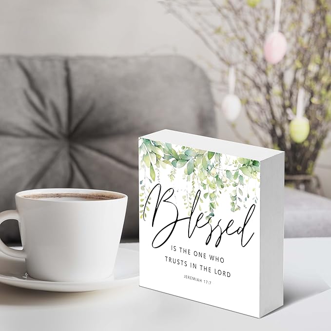 Christian Gifts, ‘Blessed Is The One Who Trusts In The Lord’ Wooden Box Sign Decor, Thanksgiving, Christmas Gifts, Christian Decorations, Christian Home Décor Gifts for Family, Friends, etc.(060)