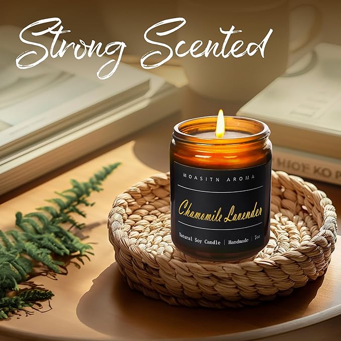 MOASITN Chamomile Lavender Scented Candles for Home| Natural Soy Wax Candle| Handmade Long Lasting Aromatherapy Jar Candel for Women,Men as Summer,Birthday,Relaxing Gifts| 7oz