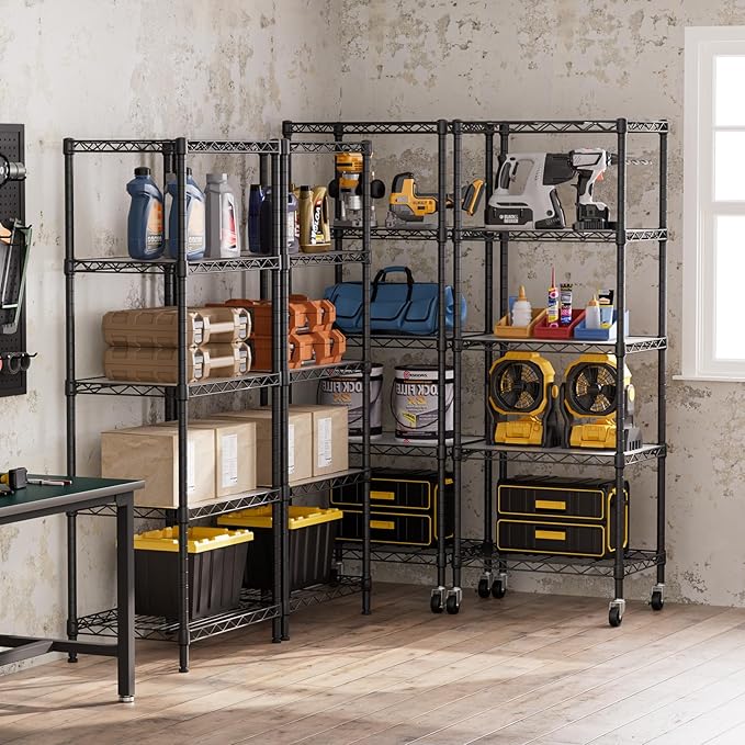 SINGAYE 5 Small Wire Shelves Kitchen Pantry Close Home Organizers and Storage Bathroom Shelf Laundry Room Organization Adjustable Book Metal Garage Shelving Unit